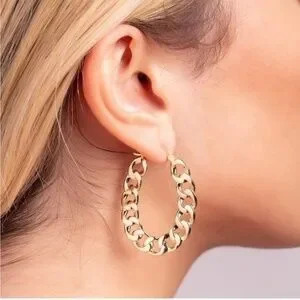 Gold 18k Gold Plated Link Chain Hoop Earrings Gift Minimalist